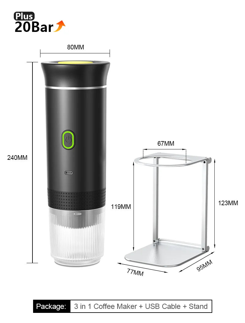 3-in-1 Capsule Powder Travel Coffee Maker Wireless Electric Portable Espresso Coffee Machine for Car & Home Camping Coffee Maker