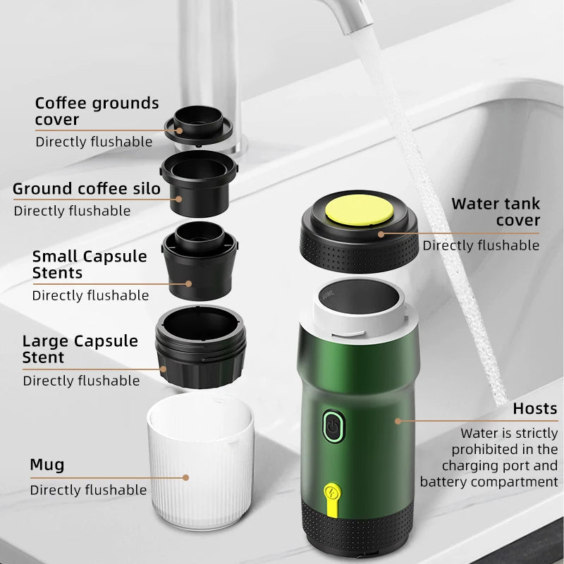 Foombthe 3-in-1 Capsule Powder Coffee Maker Electric Portable Coffee Machine Portable Italian Espresso Machine for Car & Home