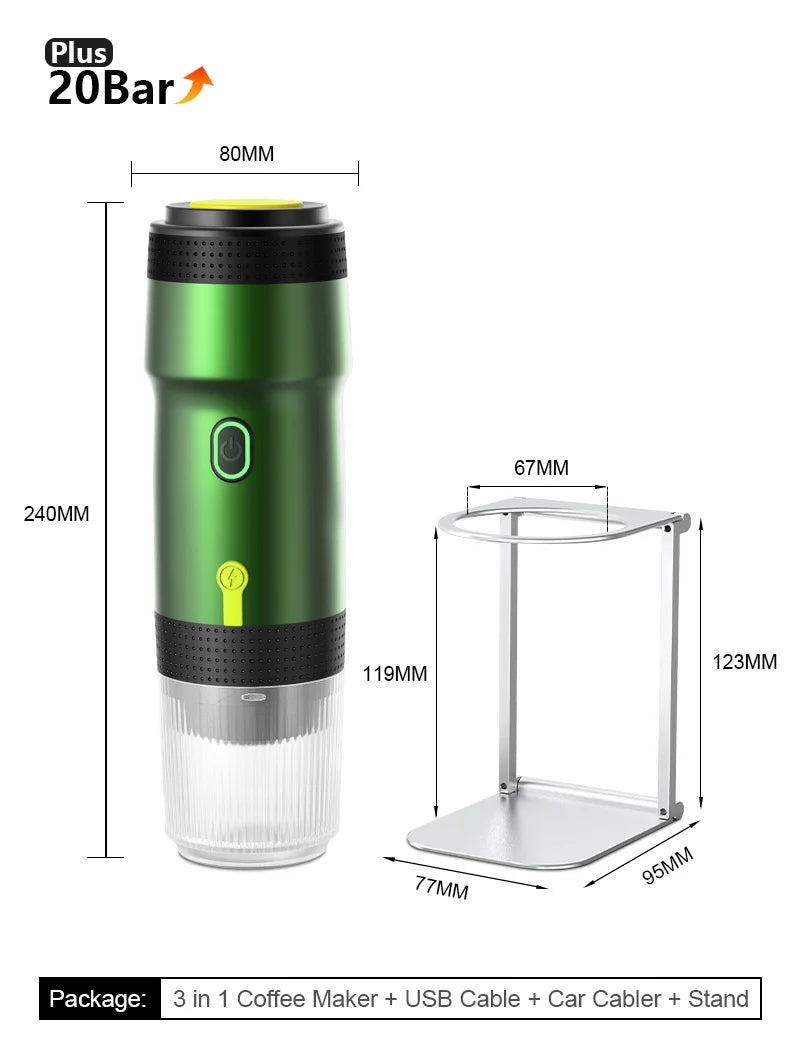 3-in-1 Capsule Powder Travel Coffee Maker Wireless Electric Portable Espresso Coffee Machine for Car & Home Camping Coffee Maker