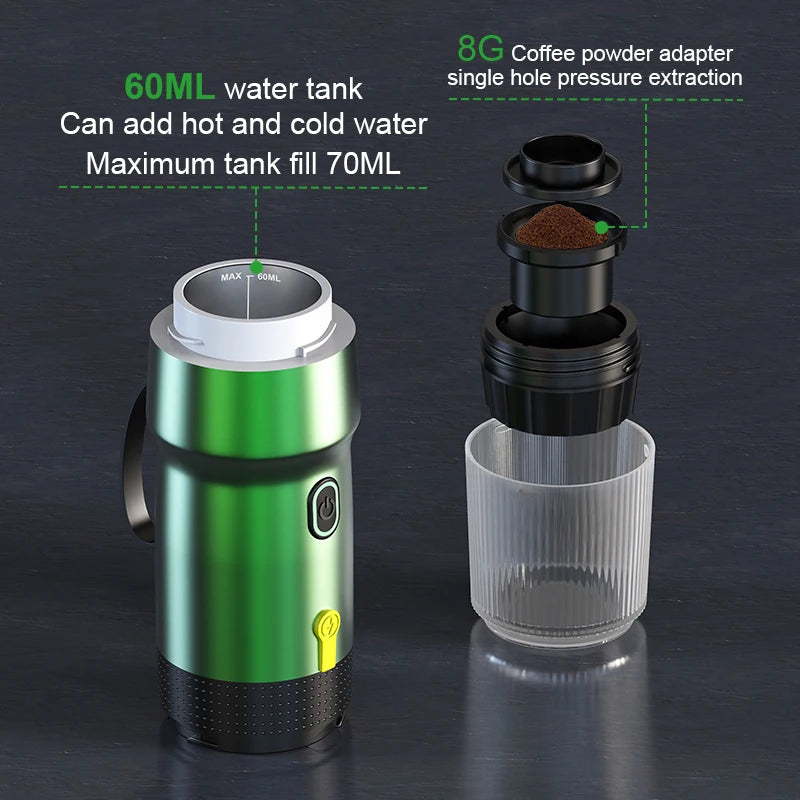 Foombthe 3-in-1 Capsule Powder Coffee Maker Electric Portable Coffee Machine Portable Italian Espresso Machine for Car & Home