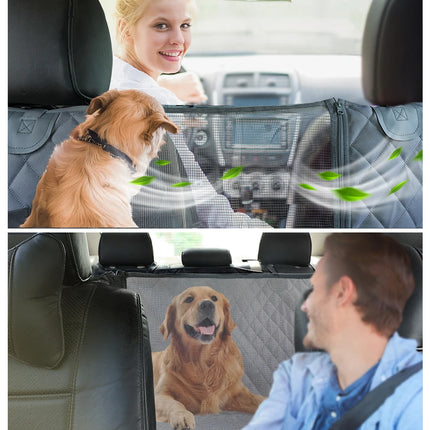 Dog Car Seat Cover Hammock - Waterproof 2-in-1 with Mesh Window, Side Flaps & Seat Belt