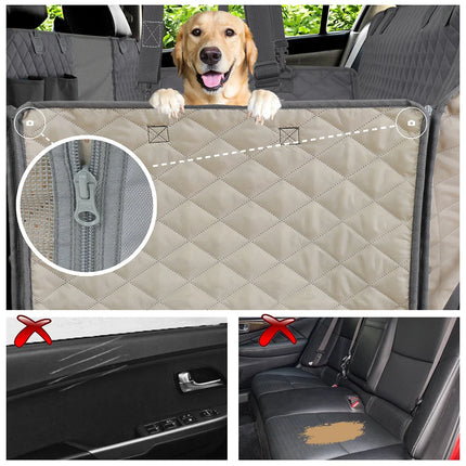 Dog Car Seat Cover Hammock - Waterproof 2-in-1 with Mesh Window, Side Flaps & Seat Belt