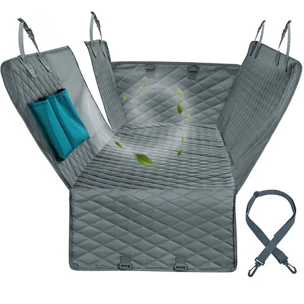 Dog Car Seat Cover Hammock - Waterproof 2-in-1 with Mesh Window, Side Flaps & Seat Belt