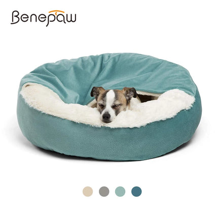 Benepaw Orthopedic Dog Bed with Hooded Blanket - Waterproof Corduroy, Machine Washable (S/M/L)