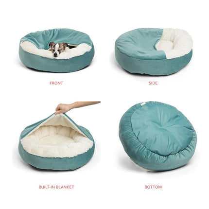 Benepaw Orthopedic Dog Bed with Hooded Blanket - Waterproof Corduroy, Machine Washable (S/M/L)