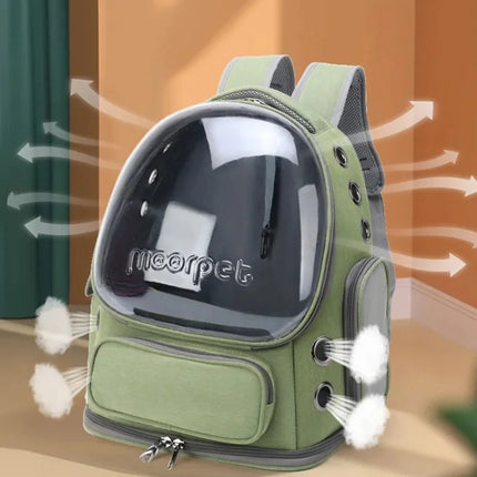 Breathable Nylon Pet Cat Carrier Bag - Outdoor Travel Backpack, 42x27x34cm, Green/Grey/Khaki