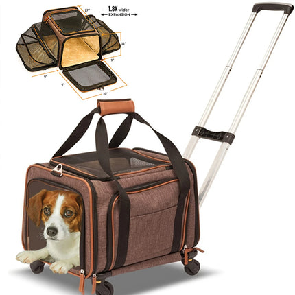 Airline-Certified Expandable Luxury Pet Carrier (With Wheels) - Dual-Wheel Pet Carrier - Pet Carrier with Retractable Handle