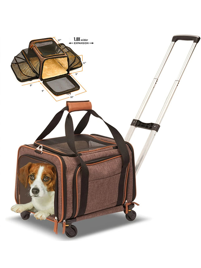 Airline-Certified Expandable Luxury Pet Carrier (With Wheels) - Dual-Wheel Pet Carrier - Pet Carrier with Retractable Handle