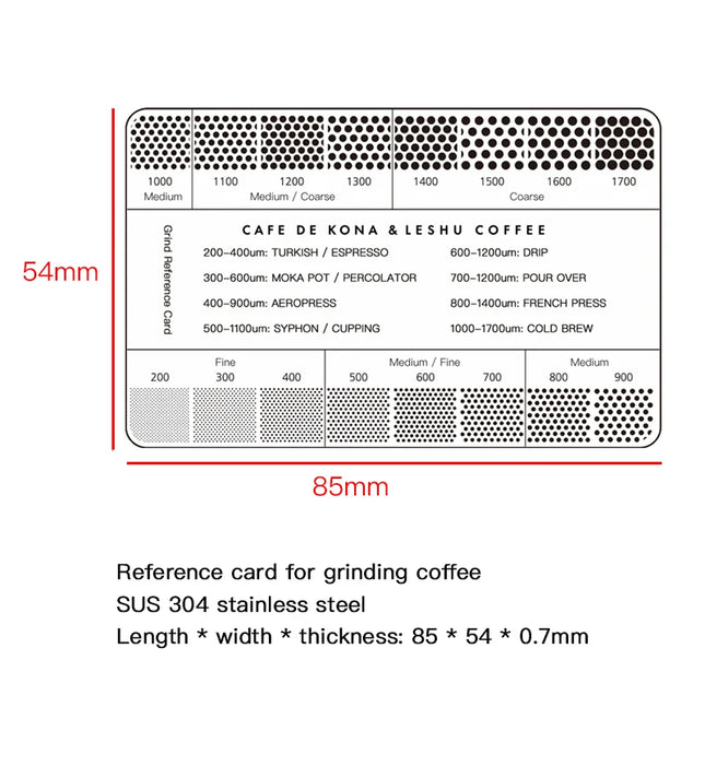 Ground Coffee Grind Reference Card Size 200-1700um Coffee Accessories Conversion Card For Common Brewing Related Conversions
