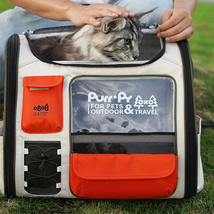 PU Dacron Cat Carrier Backpack - 43x25x35cm, Multiple Doors & Window, Ventilated, Green/White