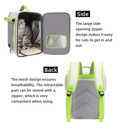 Large Space Foldable Cat Carrier Backpack - 32x42x26cm, Escape-Proof, up to 8kg, Pink/Orange/Brown/Green