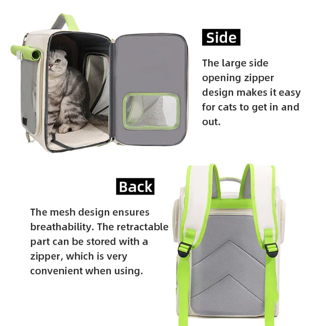 Large Space Foldable Cat Carrier Backpack - 32x42x26cm, Escape-Proof, up to 8kg, Pink/Orange/Brown/Green