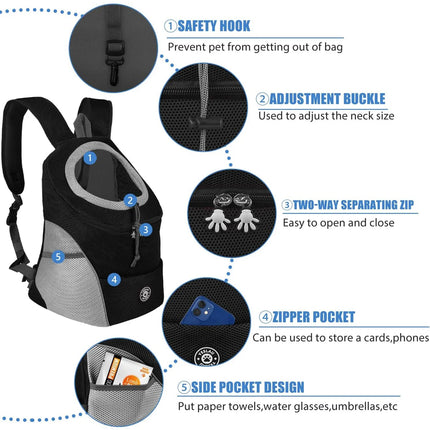 Dog Front Carrier Backpack for Biking, Hiking & Camping - Breathable Nylon, S/M/L, 5-11kg