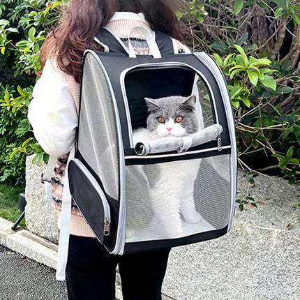 Pet Carrier Backpack with Safety Zippers & Cushion Back - 42x32x38cm, Pink/Gray/Blue/Black