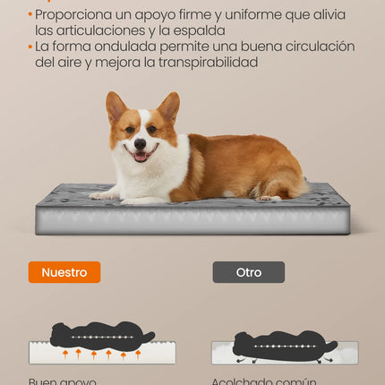 Feandrea Orthopedic Dog Bed - Washable Crate Mattress, Waterproof TPU, 91x68cm, Dove Grey