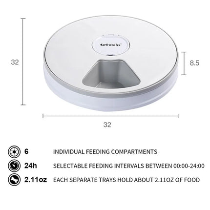 Automatic Pet Feeder - 6 Meals 6 Grids LCD Timer, Music Reminder, Dry Food Dispenser for Cats & Dogs