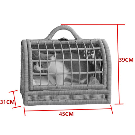 Luxury Rattan Cane Pet Carrier Handbag - 45x31x39cm, Button Closure, Yellow