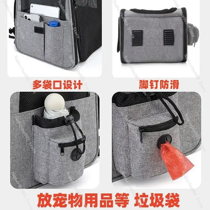 3-in-1 Foldable Wheeled Pet Carrier Trolley - Backpackable, Breathable, Large Capacity, Gray/Blue