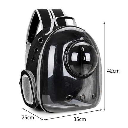 Transparent Space Capsule Pet Backpack - 35x25x42cm, 9 Vents, Side Pocket, Black