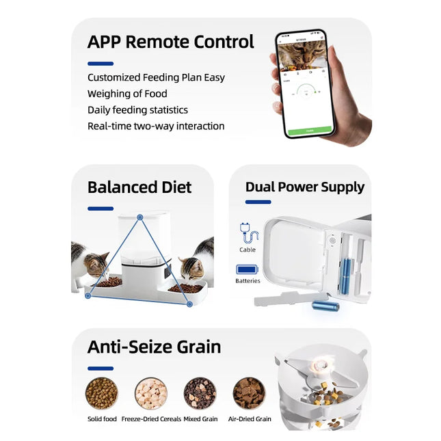 6L Smart Automatic Pet Feeder - Tuya App Timer Control, Stainless Steel Double Bowl for Dogs & Cats