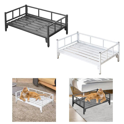 Elevated Dog Bed with Rails - Adjustable Height Metal Frame, Non-Slip Feet, 60x40cm