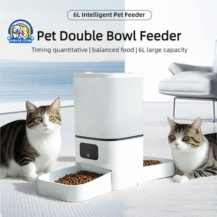 6L Smart Automatic Pet Feeder with Adjustable Camera - LCD Timer, Rechargeable + Battery Backup