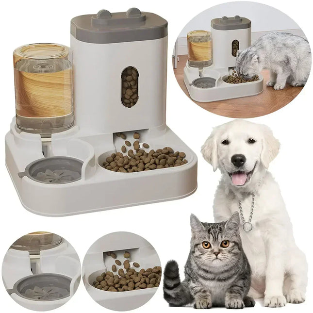 Gravity Pet Feeder & Water Dispenser - Large Capacity, Transparent Window, 28x25x26cm for Cats