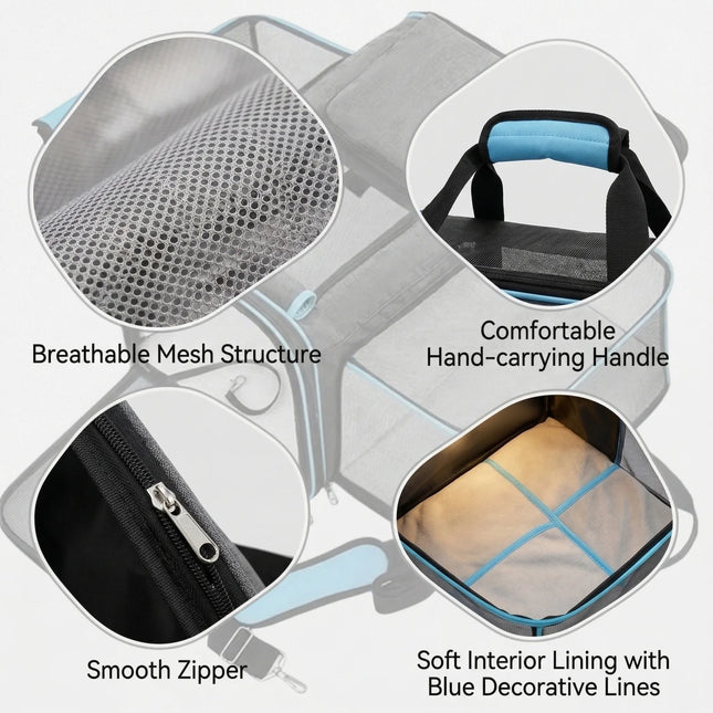 Expandable Airline Approved Pet Carrier - Dual-Side Expandable, Breathable Mesh, Luggage Strap, S/L