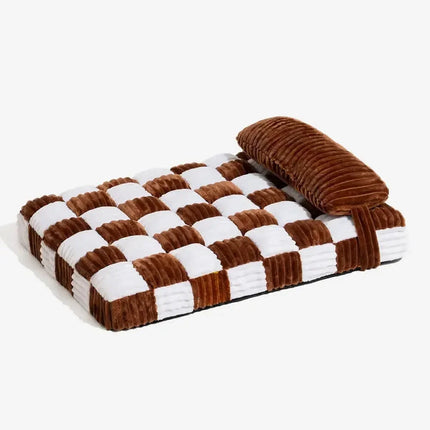 Handmade Plush Orthopedic Dog Bed with Pillow - Color Block Corduroy, Non-Slip (M/L/XL)