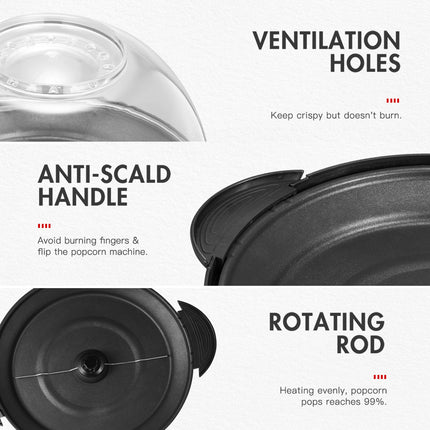 Popcorn Machine, 6-Quart Popcorn Popper maker, Nonstick Plate, Electric Stirring with Quick-Heat Technology, Cool Touch Handles