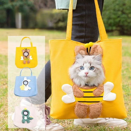 Cartoon Canvas Pet Shoulder Tote Bag - L(0-4kg) / XL(4-8kg), Green/Blue/Yellow
