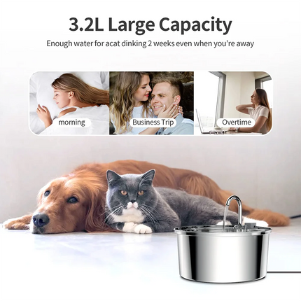 Large Dog Water Fountain, Stainless Steel Ultra-Quiet Dog Water Fountain for Large Dogs, Cats and Multi-Pet Homes
