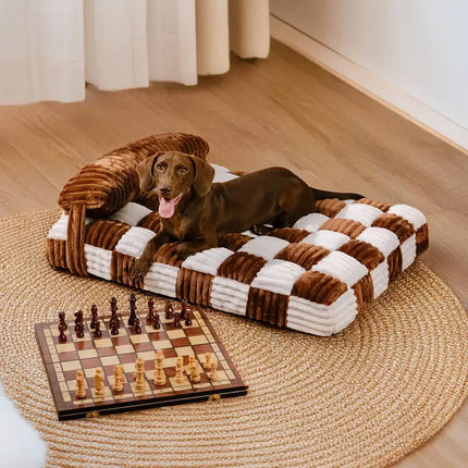 Handmade Plush Orthopedic Dog Bed with Pillow - Color Block Corduroy, Non-Slip (M/L/XL)