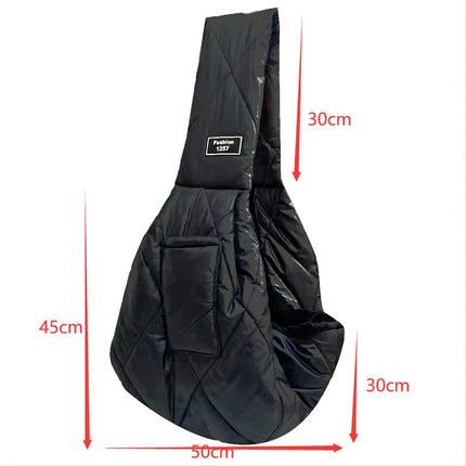 ZHUOJI Winter Cotton Pet Sling Carrier - 75x50x30cm, up to 7.5kg, Safety Leash, Front Pocket, Black/Grey/Green/Apricot