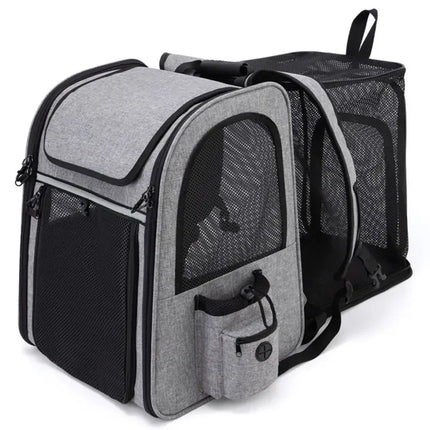 3-in-1 Foldable Wheeled Pet Carrier Trolley - Backpackable, Breathable, Large Capacity, Gray/Blue