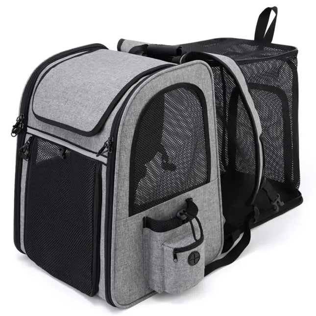 3-in-1 Foldable Wheeled Pet Carrier Trolley - Backpackable, Breathable, Large Capacity, Gray/Blue