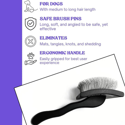 Dog Slicker Brush - Detangle, Demat & Fluff Grooming Comb for Poodles & Doodles