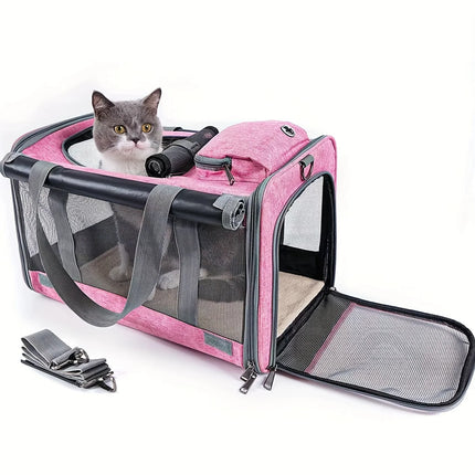 Soft-Sided Pet Carrier for Large & Medium Cats - Polyester, Beige/Gray/Black/Pink/Blue