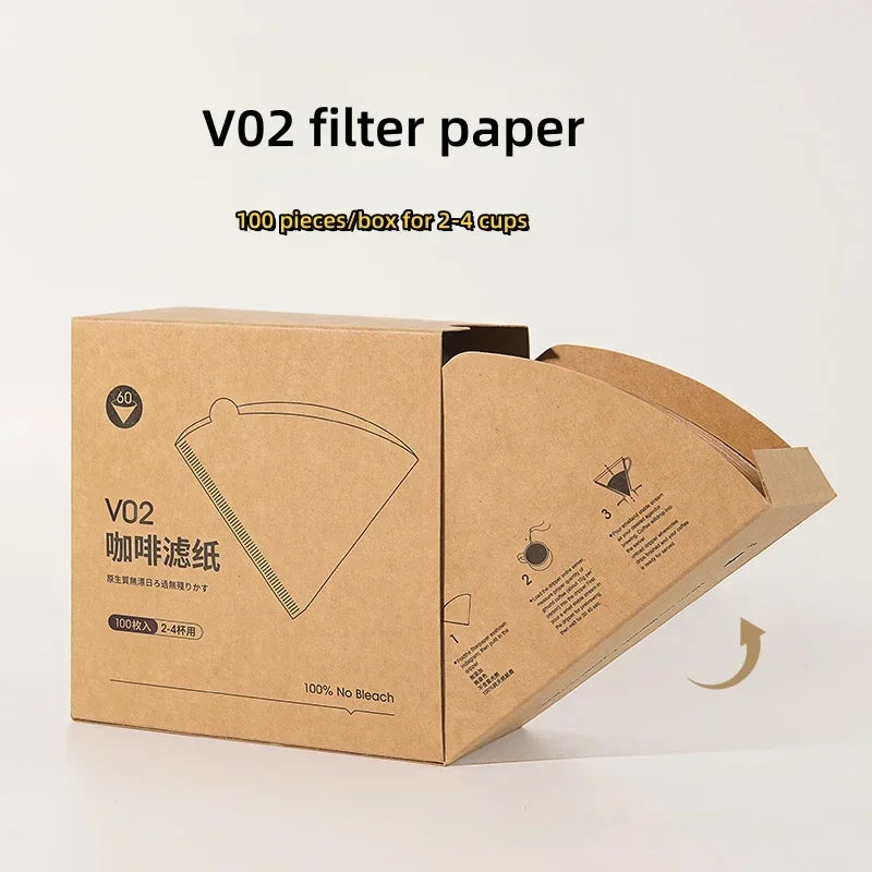 100Pcs Coffee Filter Paper Hand-brewed Coffee Special Conical Wood Pulp Portable Pull-out Drip Filter Paper Household Cafe Tools