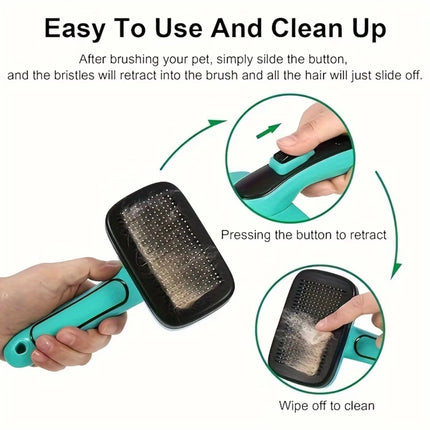 Self-Cleaning Slicker Brush for Dogs & Cats - Grooming & Deshedding Tool