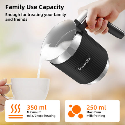 BioloMix 5-in-1 Automatic Hot/Cold Foam and Hot Chocolate Maker,Detachable Milk Frother and Steamer,Dishwasher Safe