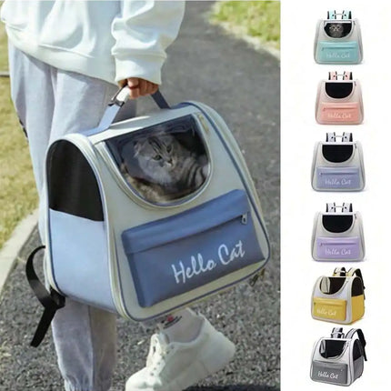 Oxford PVC Pet Carrier Backpack - 37x25x34cm, Windproof, Breathable, Blue/Green/Pink/Purple