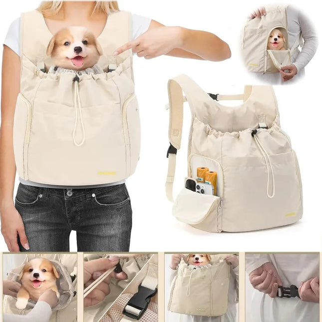 Soft-Sided Pet Travel Chest Backpack - 15x8x16in, up to 15lbs, Navy Blue/Beige