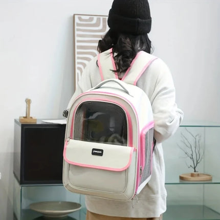 Large Transparent Capsule Pet Backpack - Breathable Outdoor Carrier, Yellow/Pink/Black/Grey