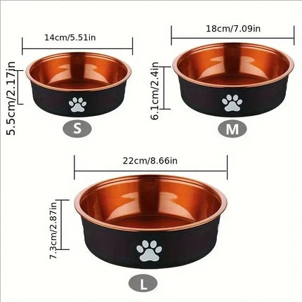 Non-Slip Stainless Steel Pet Dog Bowl - S/M/L, Gold or Brown for Dogs & Cats