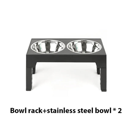 Elevated Dog Feeder with Double Stainless Steel Bowls - Adjustable Raised Stand, Black