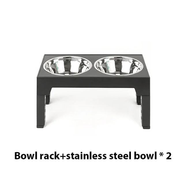 Elevated Dog Feeder with Double Stainless Steel Bowls - Adjustable Raised Stand, Black