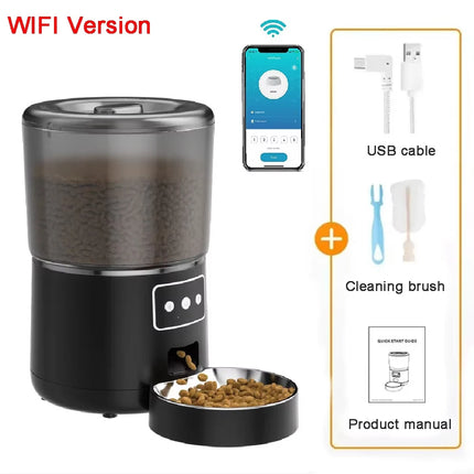 4L Smart Automatic Pet Feeder - Tuya WiFi or Button Control, ABS+SUS304 Stainless Steel Bowl