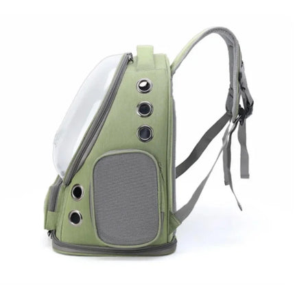Breathable Nylon Pet Cat Carrier Bag - Outdoor Travel Backpack, 42x27x34cm, Green/Grey/Khaki