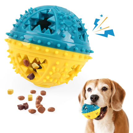 Dog Chew Toy - Rubber Teeth Grinding & Treat Dispensing Ball with Bell